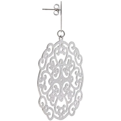 Large Design 925 Sterling Silver Filigree Dangle Earrings with White Gold Plated