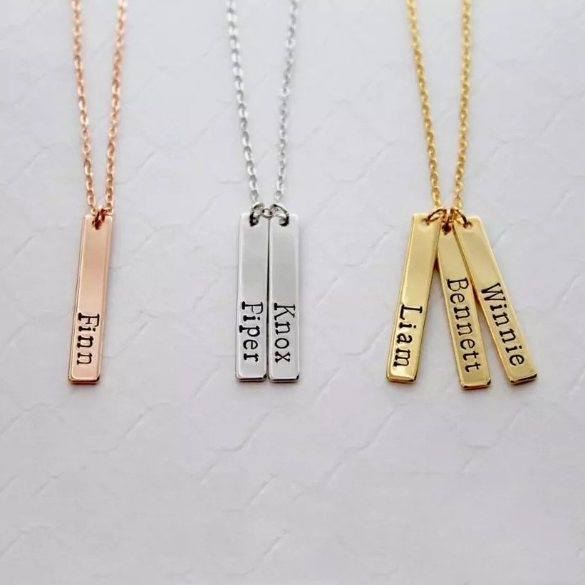 925 Sterling Silver Long Bar Custom Name Necklace Jewelry Personalize