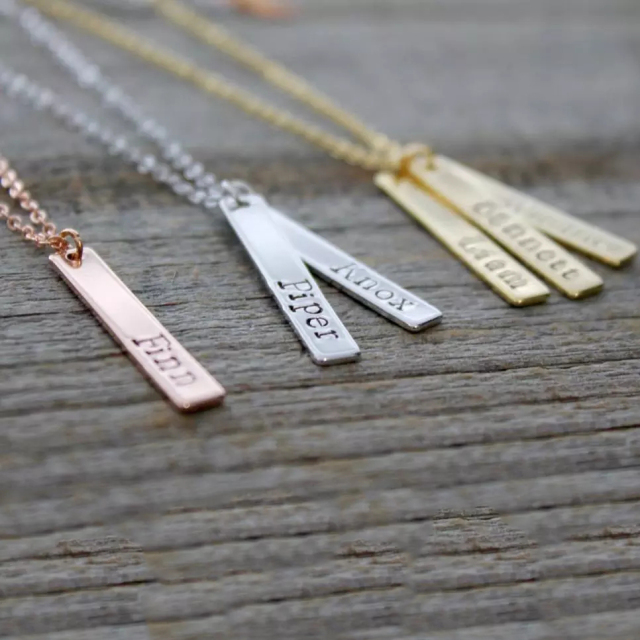 925 Sterling Silver Long Bar Custom Name Necklace Jewelry Personalize