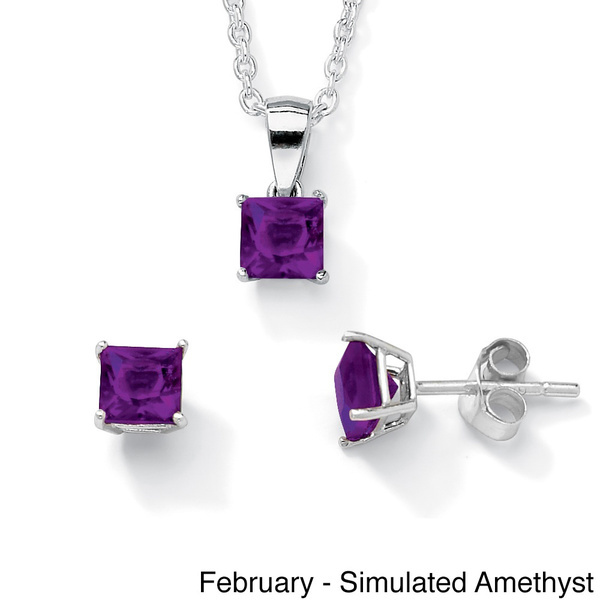 Fashion Sterling Silver Square-cut Birthstone Jewelry Set Color Fun