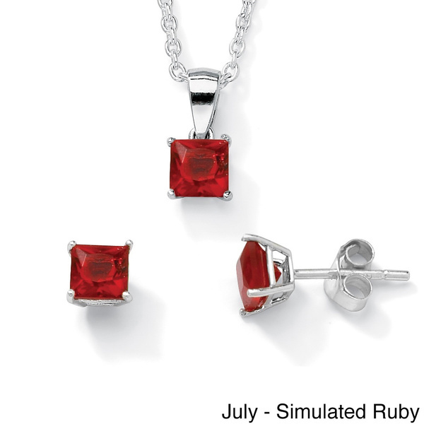 Fashion Sterling Silver Square-cut Birthstone Jewelry Set Color Fun