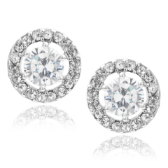Sterling Silver White Cubic Zirconia Earrings and Necklace Jewelry Set