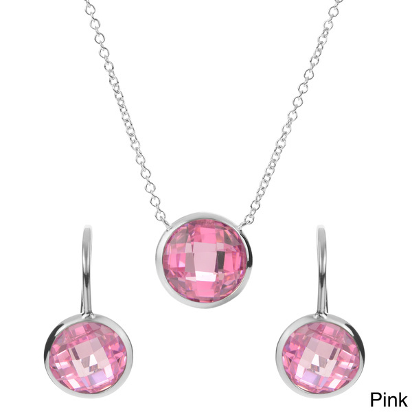 Sterling Silver Round Cubic Zirconia Necklace and Earrings Jewelry Set