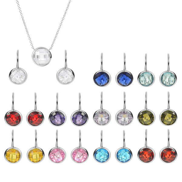Sterling Silver Round Cubic Zirconia Necklace and Earrings Jewelry Set