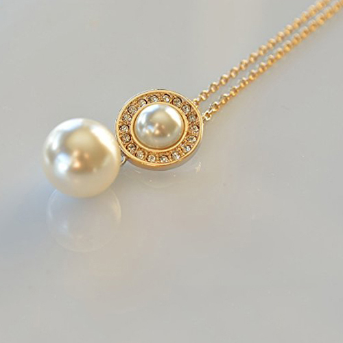 Pearl and Crystal Necklace Earrings Set 14K Gold Plated Jewellery