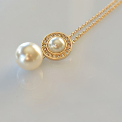 Pearl and Crystal Necklace Earrings Set 14K Gold Plated Jewellery