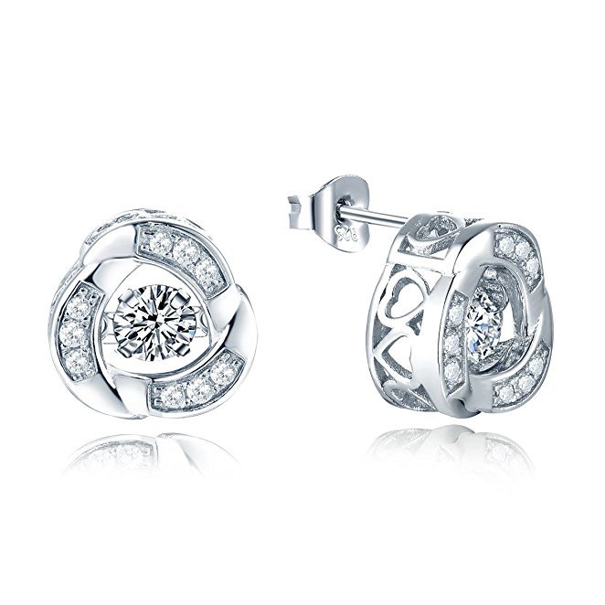 Dancing Diamond Cubic Zirconia Love Knot Stud Earrings and Pendant Necklace Jewelry Set
