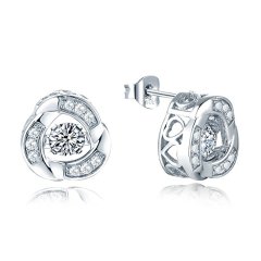 Dancing Diamond Cubic Zirconia Love Knot Stud Earrings and Pendant Necklace Jewelry Set