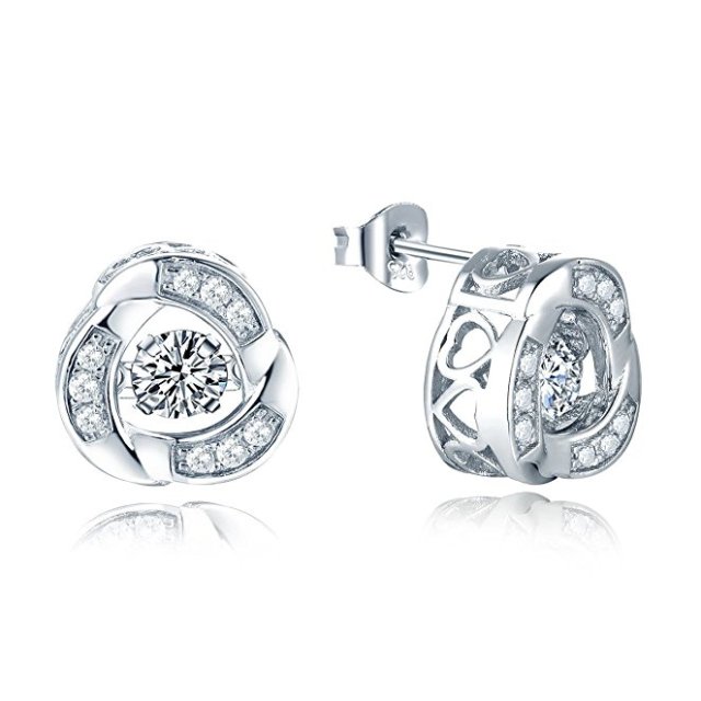 Dancing Diamond Cubic Zirconia Love Knot Stud Earrings and Pendant Necklace Jewelry Set