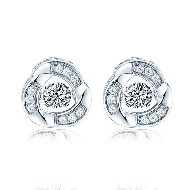 Dancing Diamond Cubic Zirconia Love Knot Stud Earrings and Pendant Necklace Jewelry Set