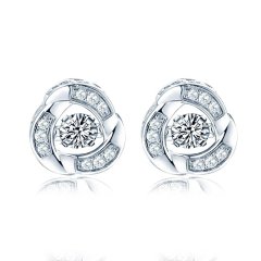 Dancing Diamond Cubic Zirconia Love Knot Stud Earrings and Pendant Necklace Jewelry Set