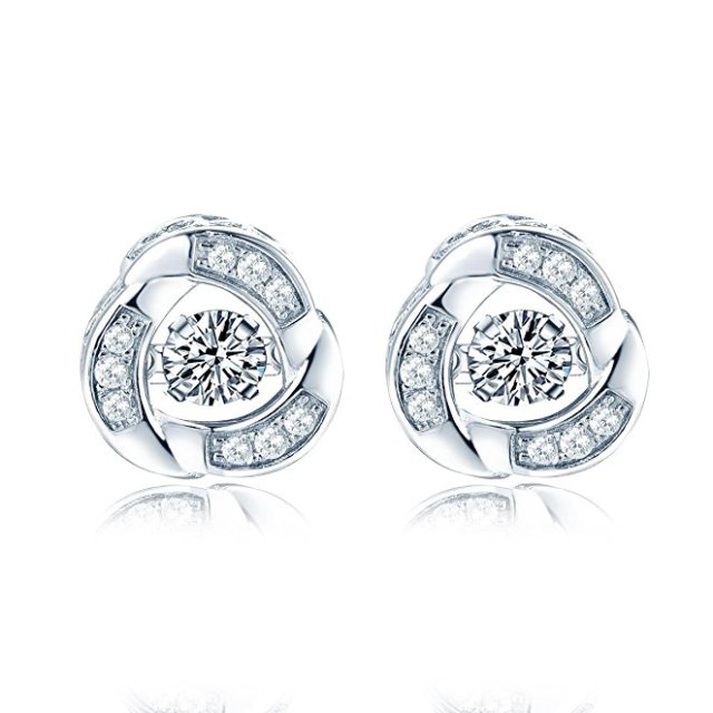 Dancing Diamond Cubic Zirconia Love Knot Stud Earrings and Pendant Necklace Jewelry Set
