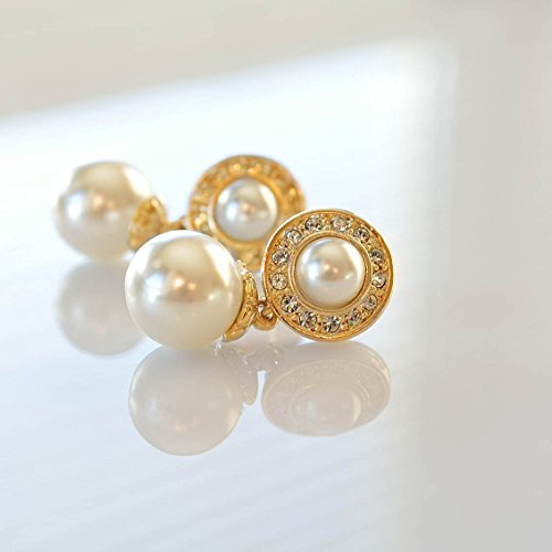 Pearl and Crystal Necklace Earrings Set 14K Gold Plated Jewellery