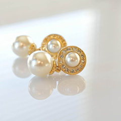 Pearl and Crystal Necklace Earrings Set 14K Gold Plated Jewellery