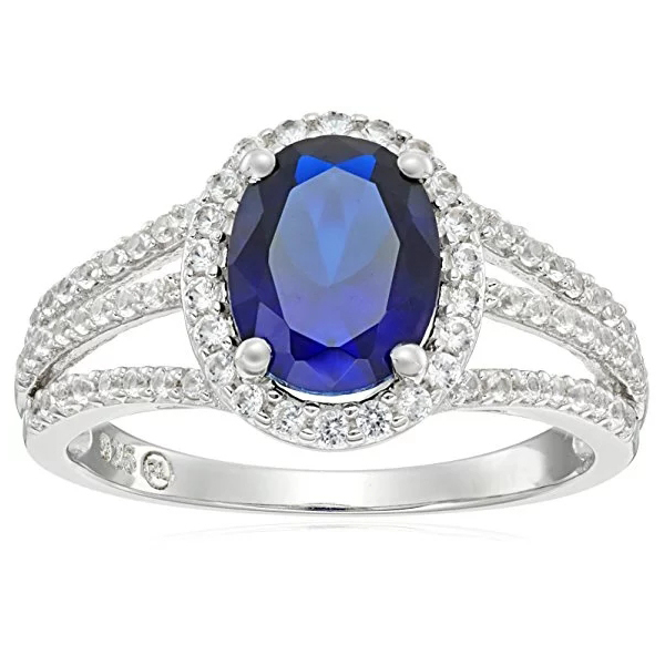 Sterling Silver Created Blue Sapphire with Cubic Zirconia 3-Piece Jewelry Set