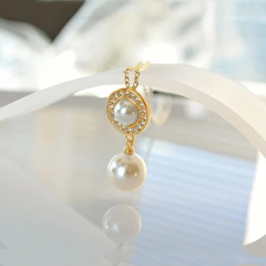 Pearl and Crystal Necklace Earrings Set 14K Gold Plated Jewellery