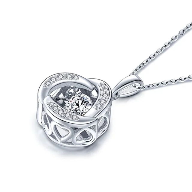 Dancing Diamond Cubic Zirconia Love Knot Stud Earrings and Pendant Necklace Jewelry Set