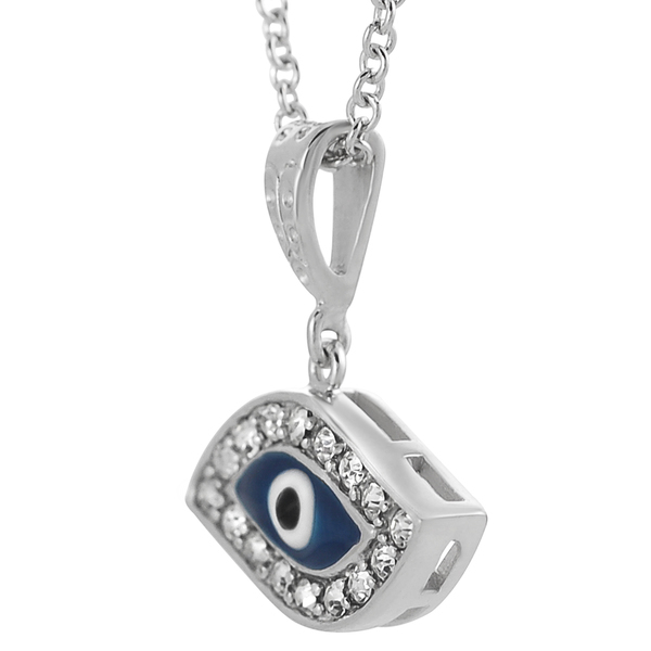 Jewish Jewelry Sterling Silver Cubic Zirconia Enamel Evil Eye Pendant Necklace