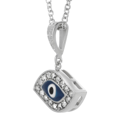 Jewish Jewelry Sterling Silver Cubic Zirconia Enamel Evil Eye Pendant Necklace