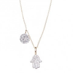 Sterling Silver and Cubic Zirconia Hamsa, Hand of God, Pendant Necklace , 18"