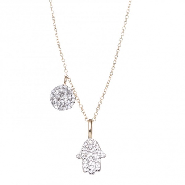 Sterling Silver and Cubic Zirconia Hamsa, Hand of God, Pendant Necklace , 18"