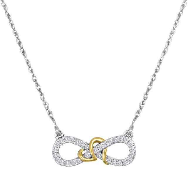 14K Two Tone Gold Steal Her Heart Infinity Necklace with Diamond Accents