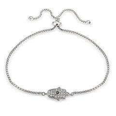 Turkish Sterling Silver Cubic Zirconia Hamsa Hand Adjustable Bracelet
