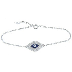 Sterling Silver Cubic Zirconia Blue Evil Eye Bracelet Women Jewelry