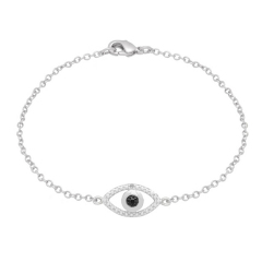 China Factory Sterling Silver Black Cubic Zirconia Accent Evil Eye Bracelet