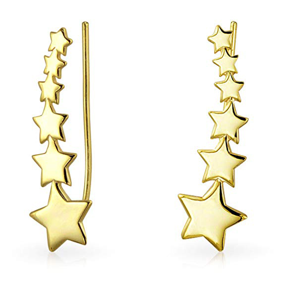 925 Sterling Silver Modern Shooting Stars Ear Pins Crawlers