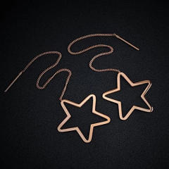 Love Rose Gold Plate Star Dangle Earrings Threader Drop Earrings