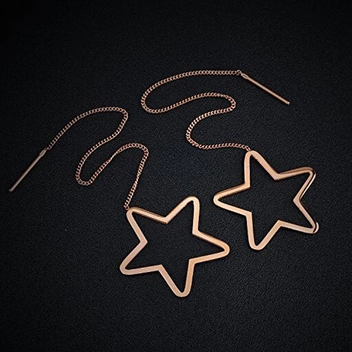 Love Rose Gold Plate Star Dangle Earrings Threader Drop Earrings