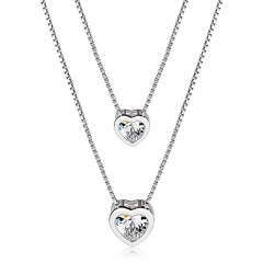 Double Layer Heart 925 Sterling Silver 3A Zirconia Bead Necklace
