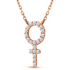 18K Gold Plated Sterling Silver White CZ Crystal Female Symbol Necklace