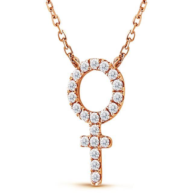 18K Gold Plated Sterling Silver White CZ Crystal Female Symbol Necklace