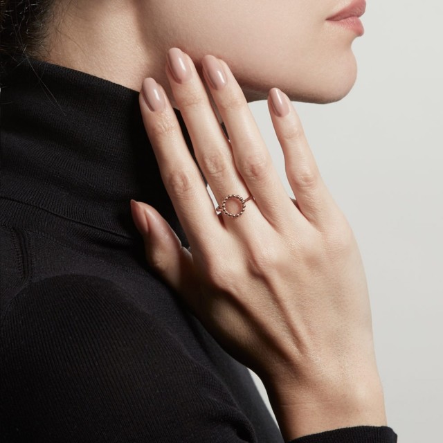 Dainty Sterling Silver Plain Rose Gold Open Circle Beaded Ring