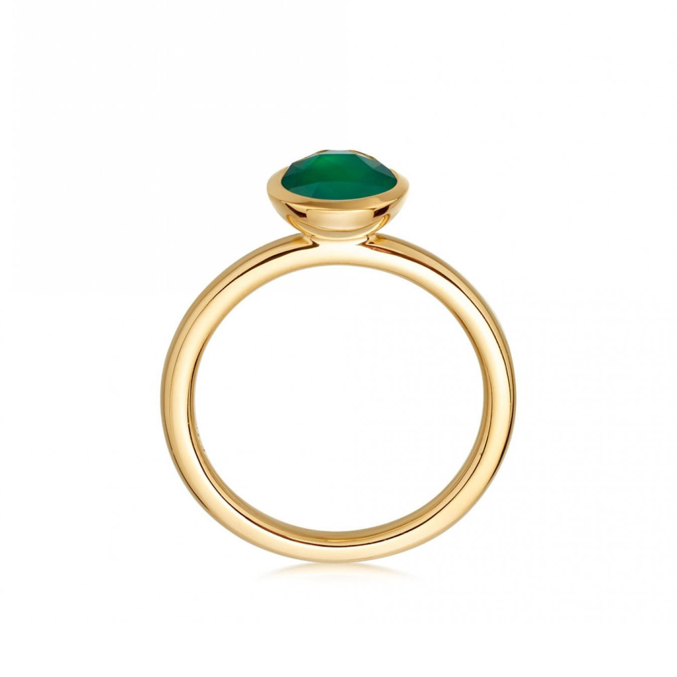 Sterling Silver 18K Gold Finished Soliatire Green Onyx Round Ring