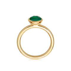Sterling Silver 18K Gold Finished Soliatire Green Onyx Round Ring