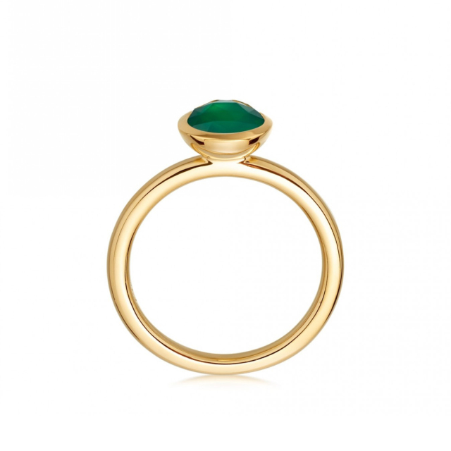 Sterling Silver 18K Gold Finished Soliatire Green Onyx Round Ring