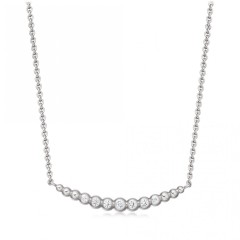 Sterling Silver Cubic Zirconia Beaded Curved Bar Necklace