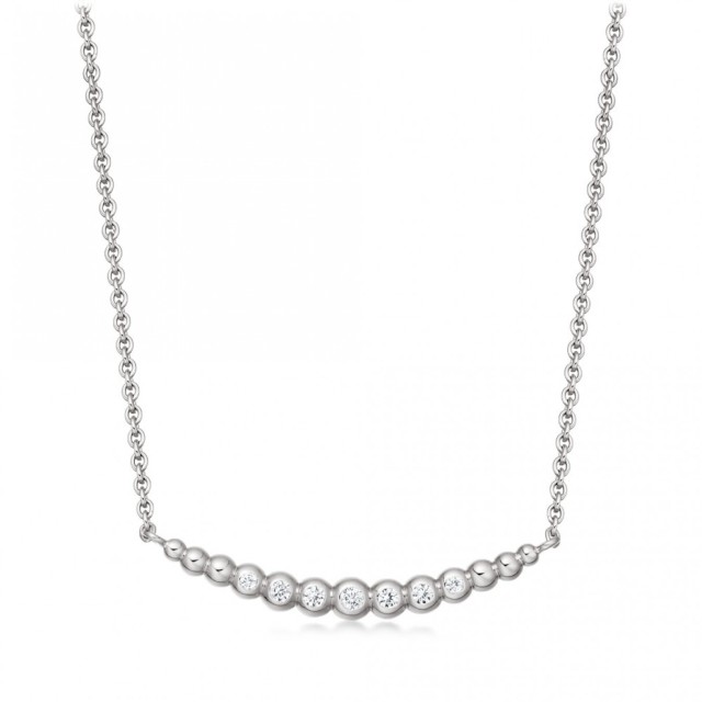 Sterling Silver Cubic Zirconia Beaded Curved Bar Necklace
