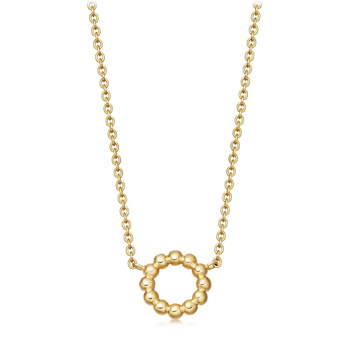 Sterling Silver Plain Open Circle Beaded Necklace