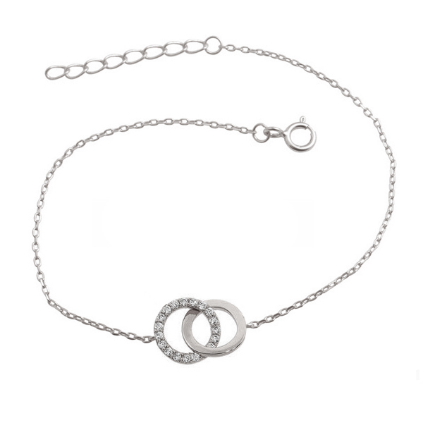 925 Sterling Silver Pave Set CZ Interlocking Circle Bracelet for Adults