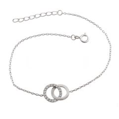 925 Sterling Silver Pave Set CZ Interlocking Circle Bracelet for Adults