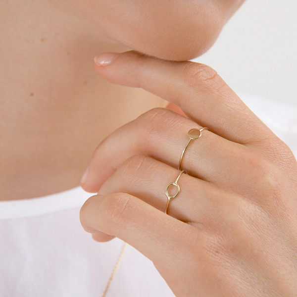 Plain Jewelry 925 Sterling Silver Gold Finished Round Disc Finger Ring