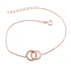 925 Sterling Silver Pave Set CZ Interlocking Circle Bracelet for Adults