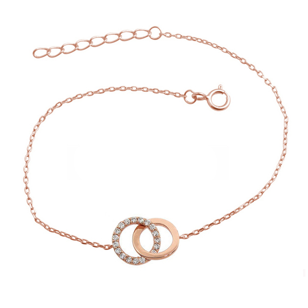 925 Sterling Silver Pave Set CZ Interlocking Circle Bracelet for Adults