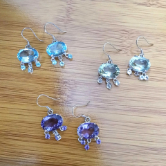 Landou Jewlery 925 Sterling Silver Tanzanite Gemstone Dangle Earrings