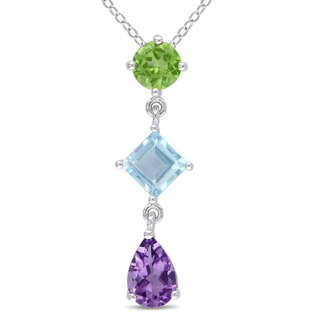Amethyst Peridot Blue Topaz Sterling Silver Fashion Women Necklace