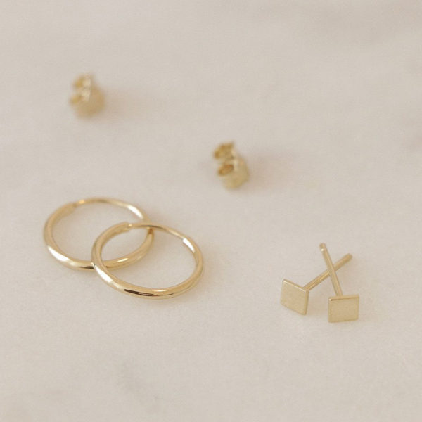 Small Design Sterling Silver High Polish Tiny Square Stud Earrings for Girls